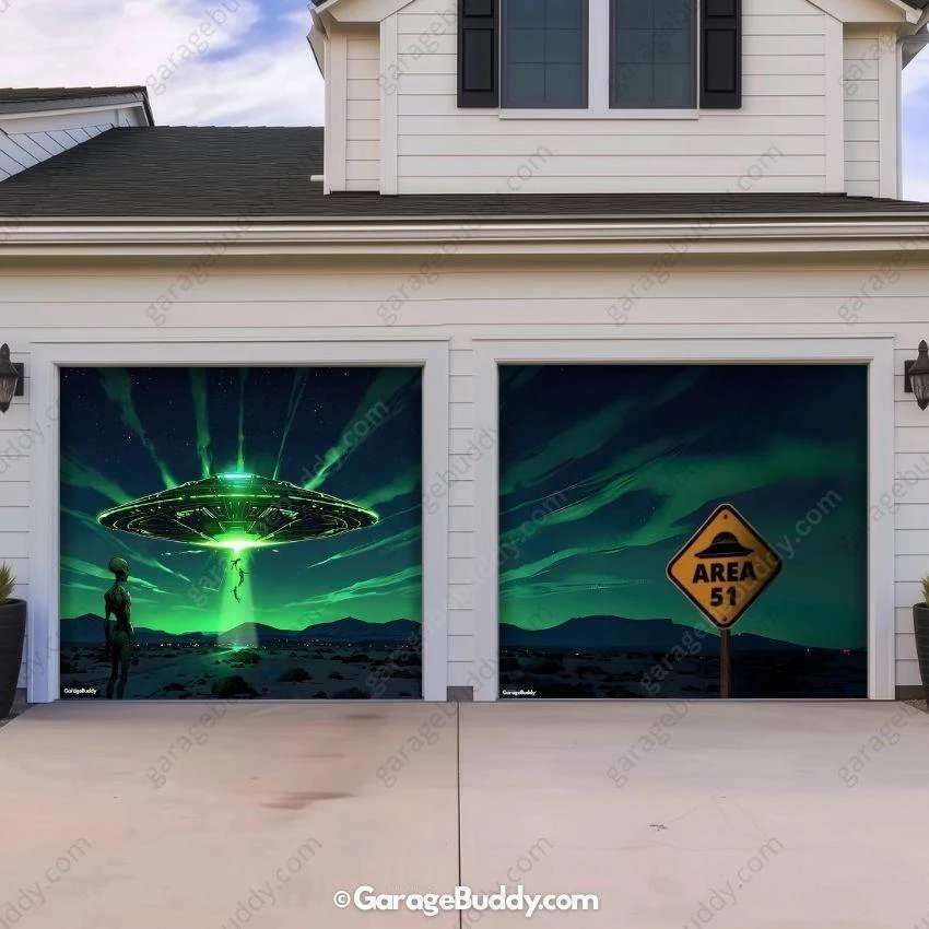 Alien Abduction (Glow) | Halloween Garage Door Cover - Image 12