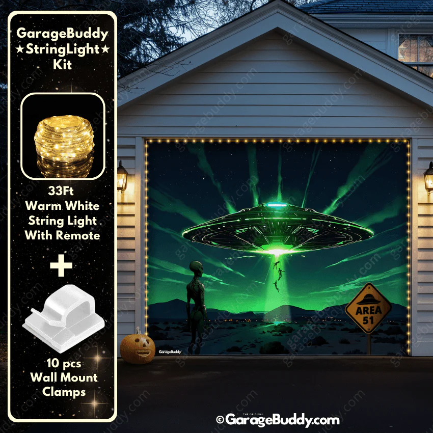 Alien Abduction (Glow) | Halloween Garage Door Cover - Image 13