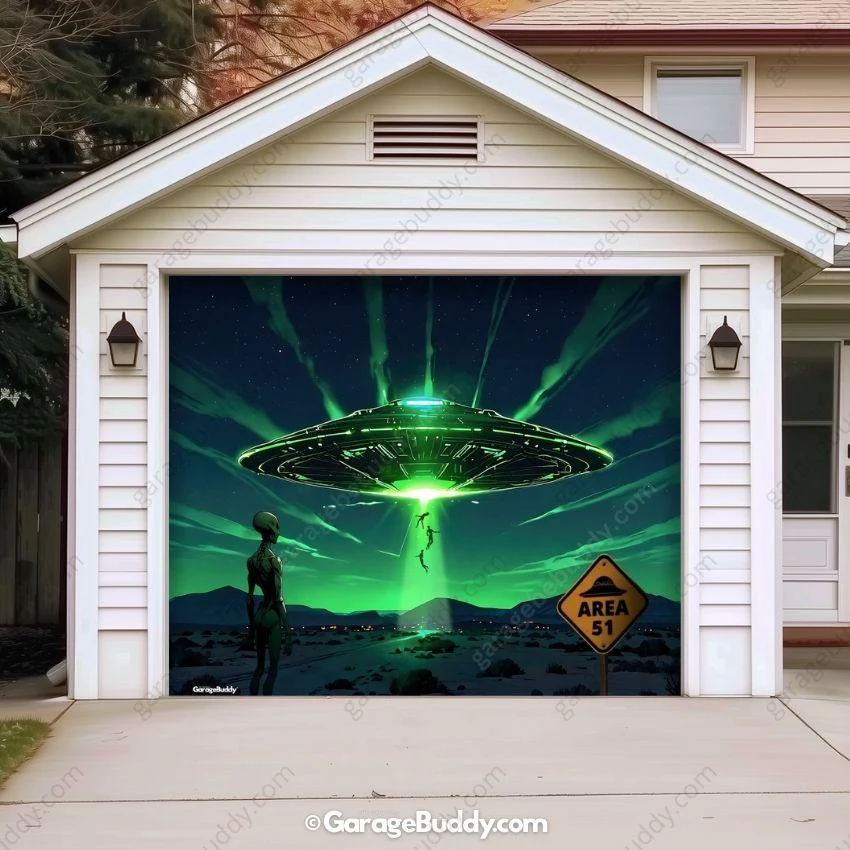 Alien Abduction (Glow) | Halloween Garage Door Cover - Image 14