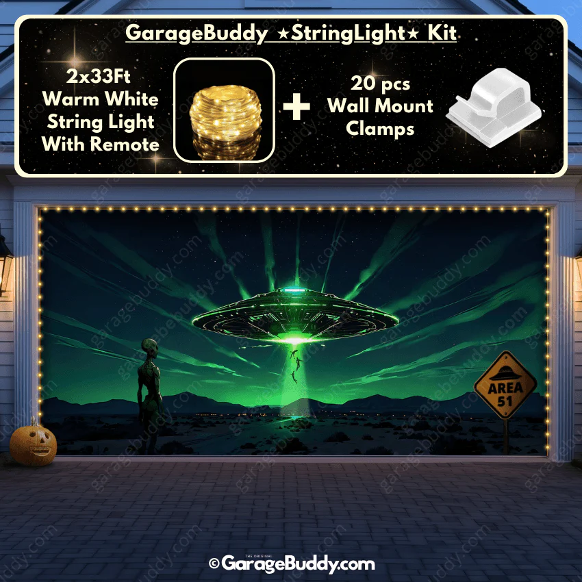 Alien Abduction (Glow) | Halloween Garage Door Cover - Image 15