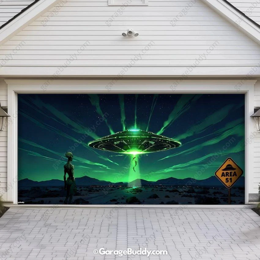 Alien Abduction (Glow) | Halloween Garage Door Cover - Image 3