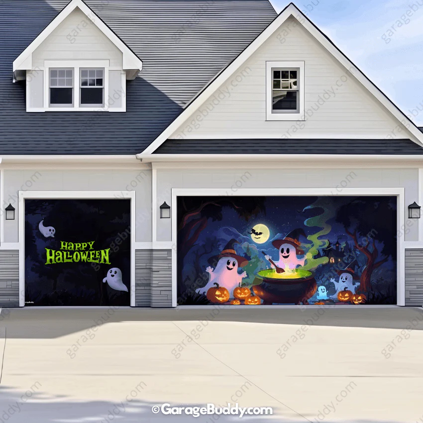 Cute Ghosts (Glow)| Halloween Garage Door Cover - Image 16