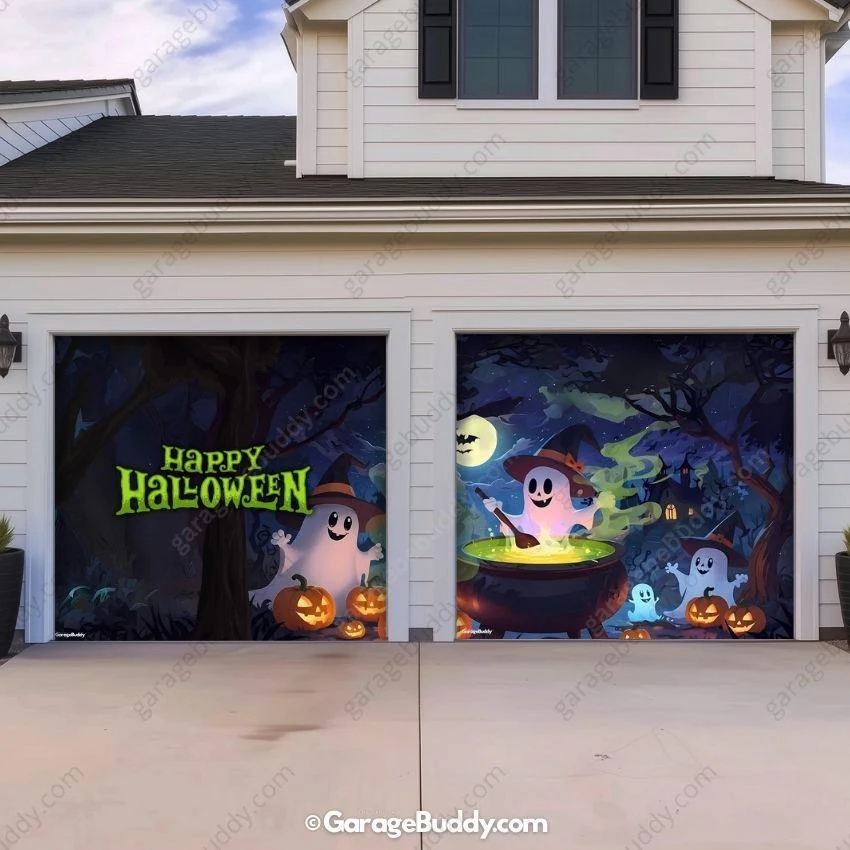 Cute Ghosts (Glow)| Halloween Garage Door Cover - Image 7