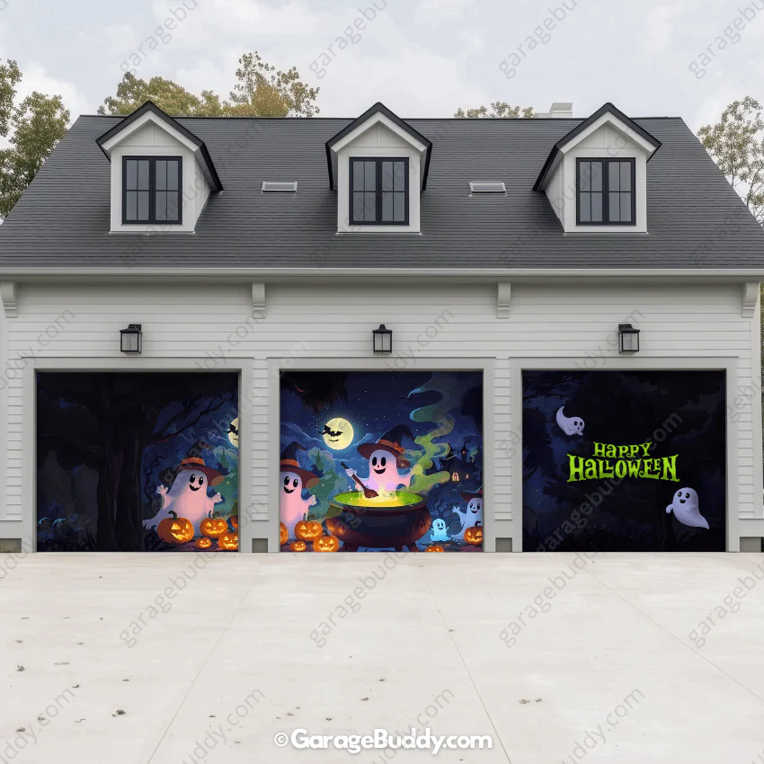 Cute Ghosts (Glow)| Halloween Garage Door Cover - Image 8