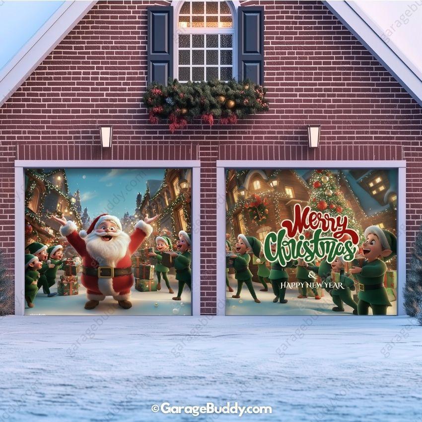 Santa And Elves | Christmas Garage Door Cover - Image 12