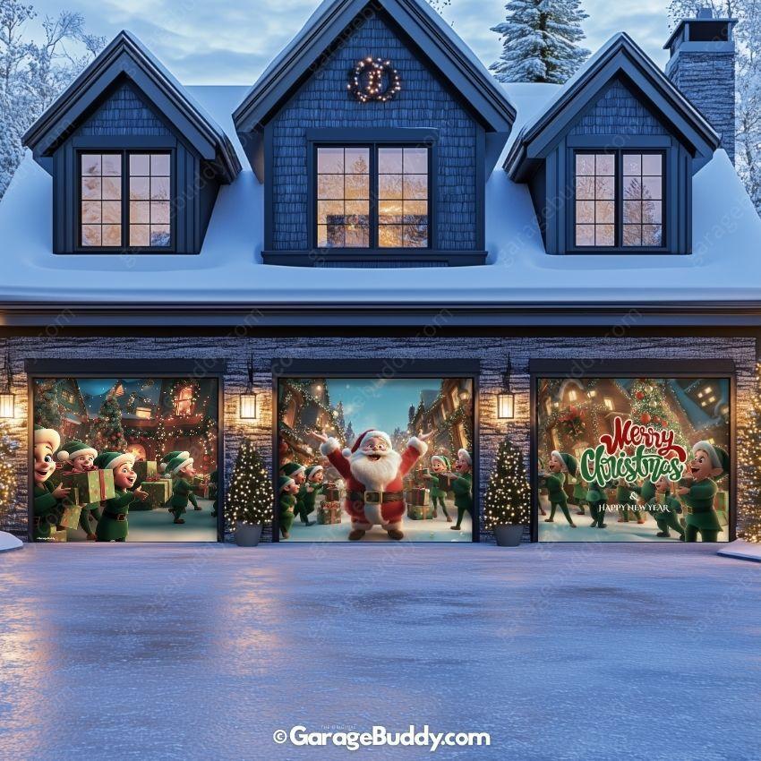 Santa And Elves | Christmas Garage Door Cover - Image 13