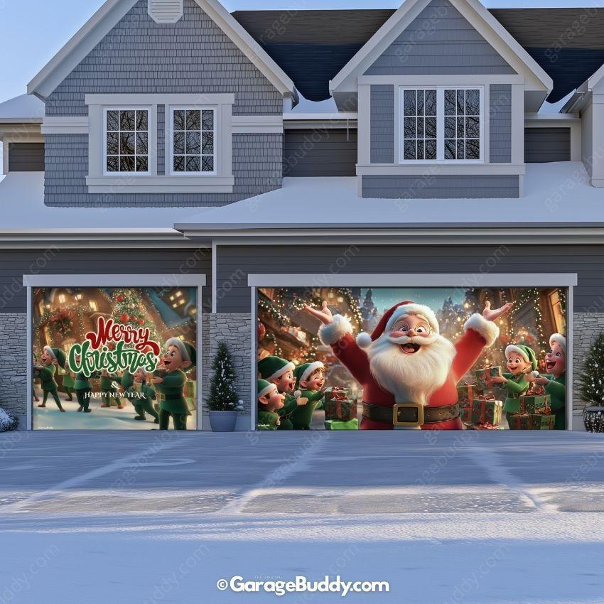 Santa And Elves | Christmas Garage Door Cover - Image 14