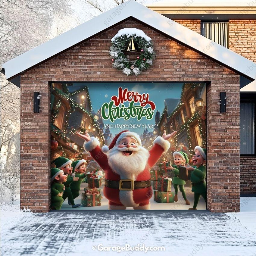 Santa And Elves | Christmas Garage Door Cover - Image 15