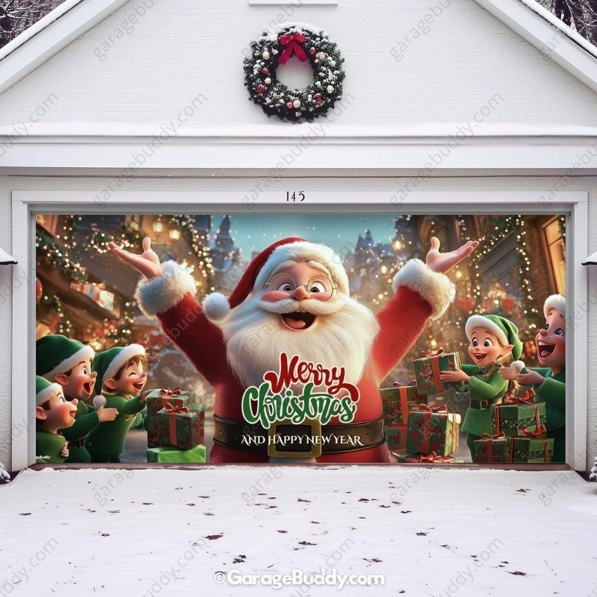 Santa And Elves | Christmas Garage Door Cover - Image 9