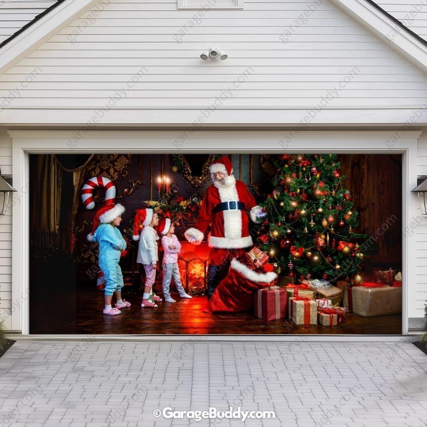 Santa With Kids | Christmas Garage Door Cover - Image 7