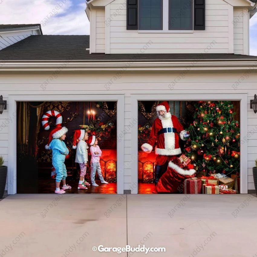 Santa With Kids | Christmas Garage Door Cover - Image 8