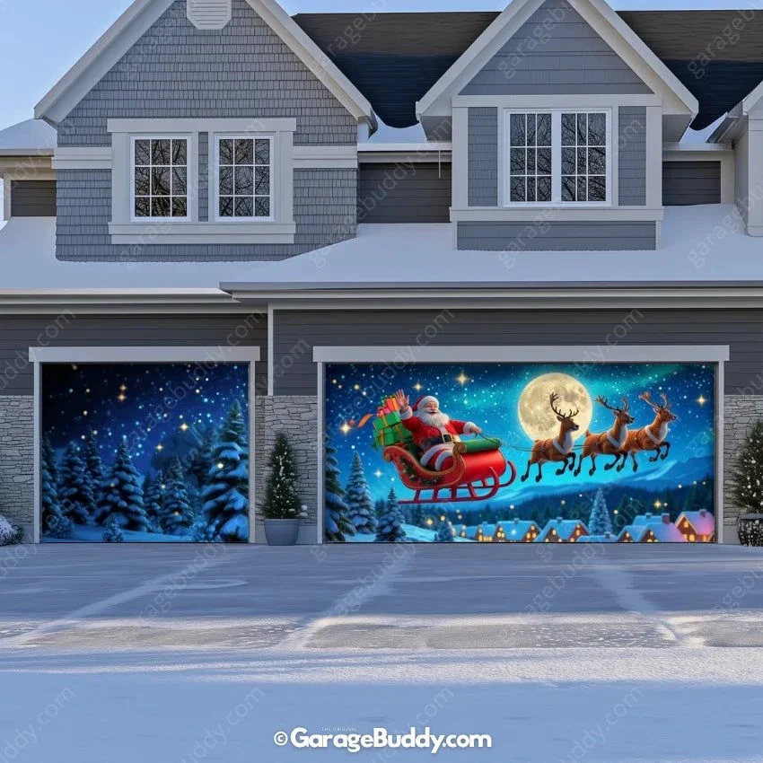 Santa's Flight (Glow) | Christmas Garage Door Cover - Image 10