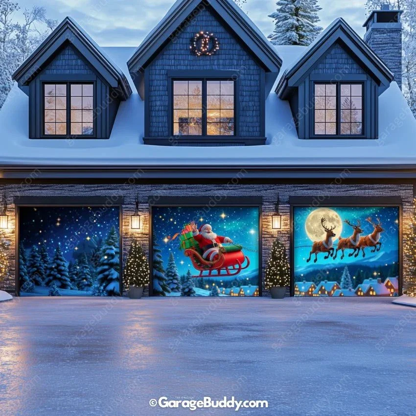 Santa's Flight (Glow) | Christmas Garage Door Cover - Image 12