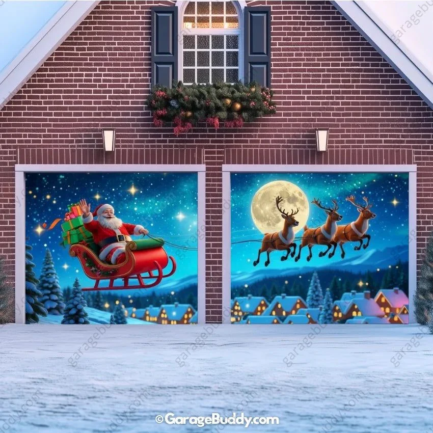Santa's Flight (Glow) | Christmas Garage Door Cover - Image 13