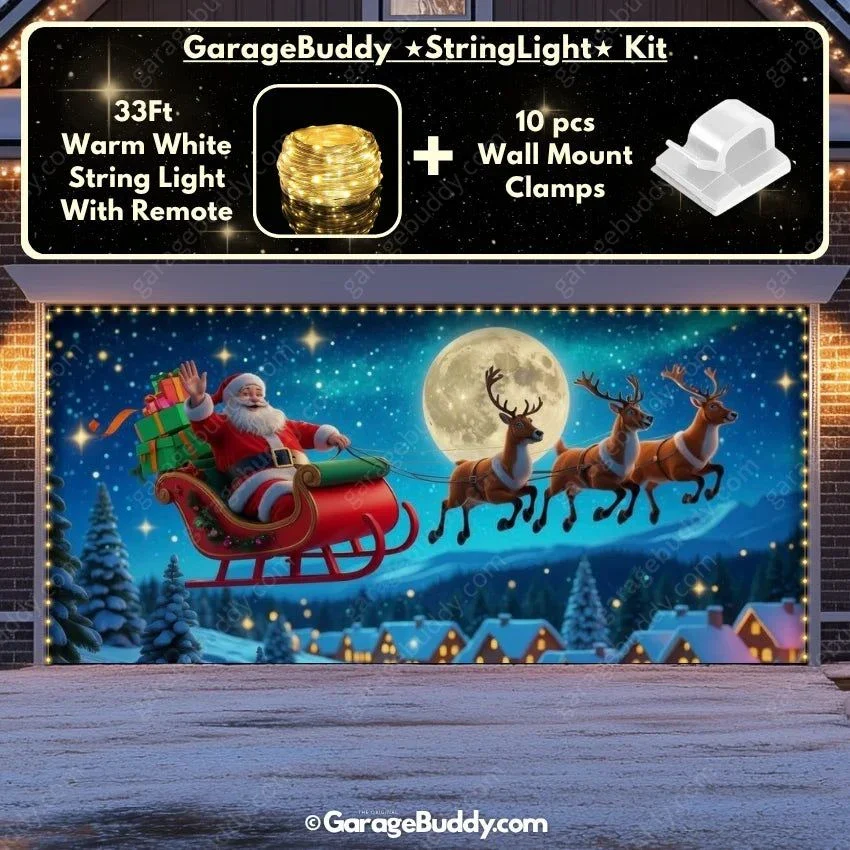 Santa's Flight (Glow) | Christmas Garage Door Cover - Image 24