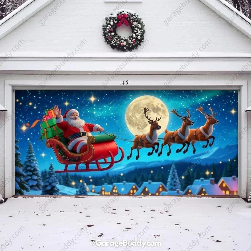 Santa's Flight (Glow) | Christmas Garage Door Cover - Image 7